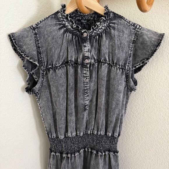 RAILS Amina mini Dress Black Acid Wash smocked lightweight size XS denim look - Picture 5 of 11
